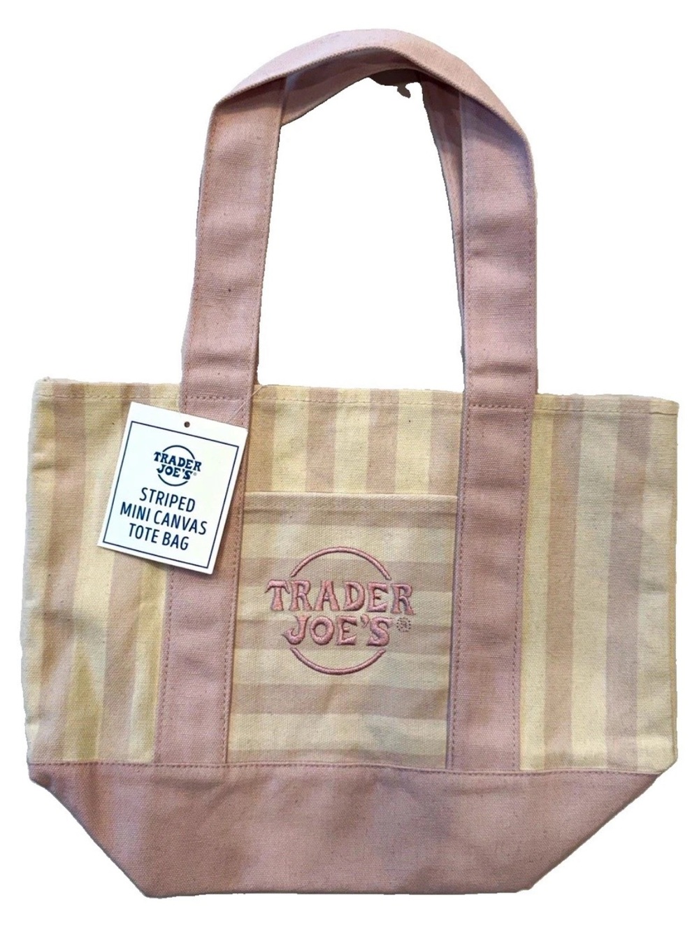 Trader Joe's Pink & Cream Striped Canvas Tote